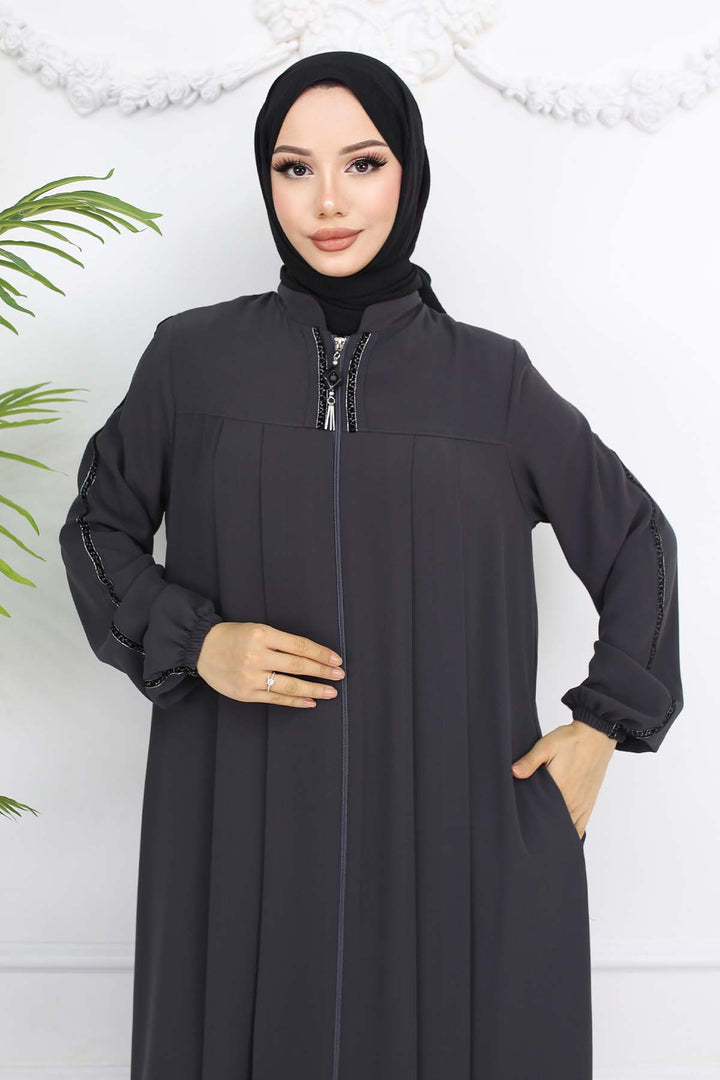 BNG Women Şerit Detaylı Robalı Ferace Antrasit 1007 - Neumarkt