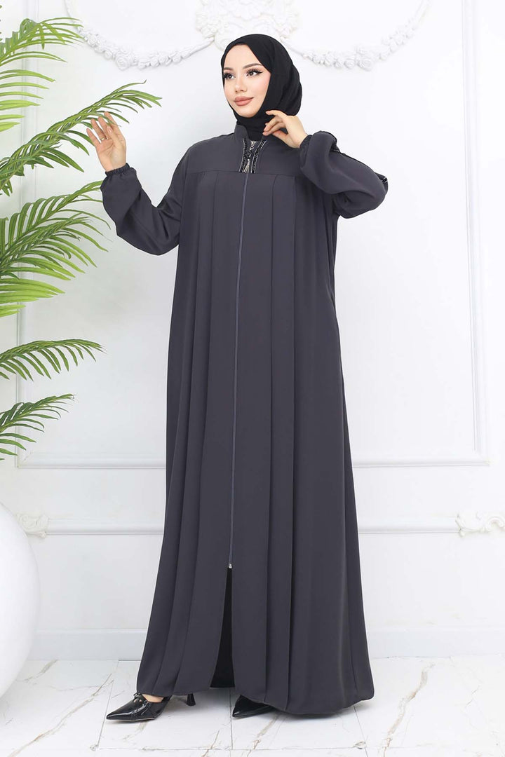 BNG Women Şerit Detaylı Robalı Ferace Antrasit 1007 - Neumarkt