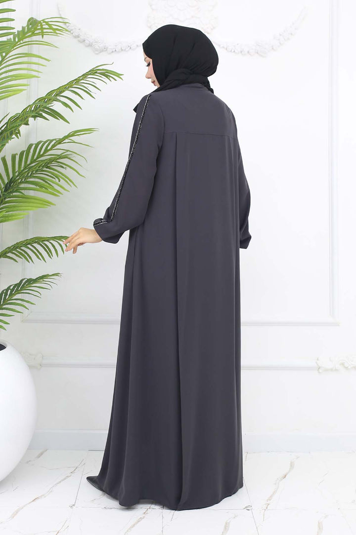 BNG Women Şerit Detaylı Robalı Ferace Antrasit 1007 - Neumarkt