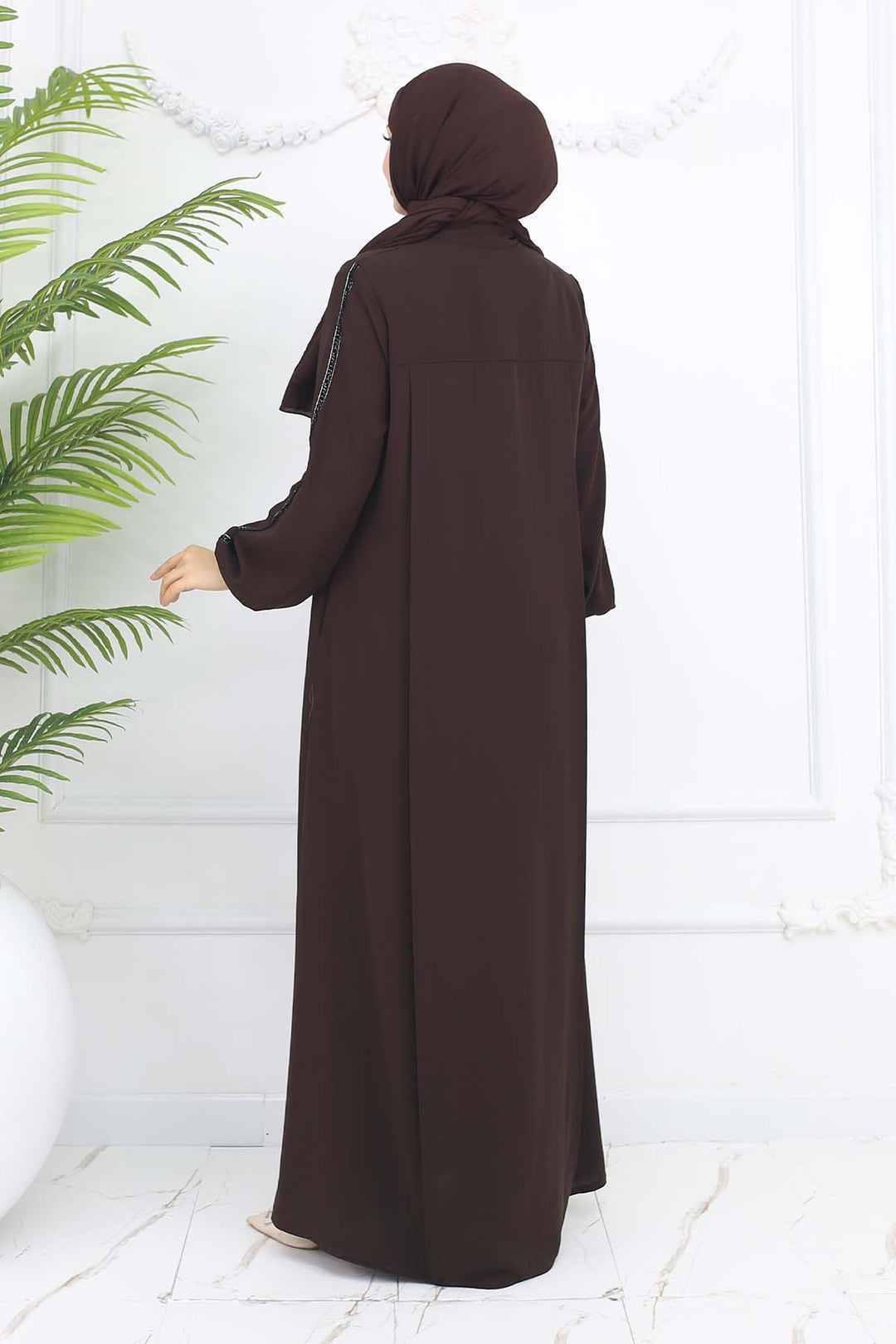 BNG Women Şerit Detaylı Robalı Ferace Kahverengi 1007 - Ivano-Frankivsk