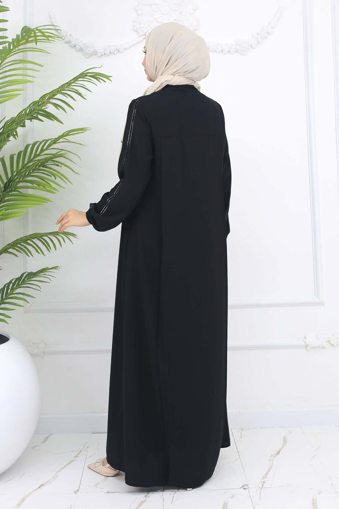 BNG Women Şerit Detaylı Robalı Ferace Siyah 1007 - Singen