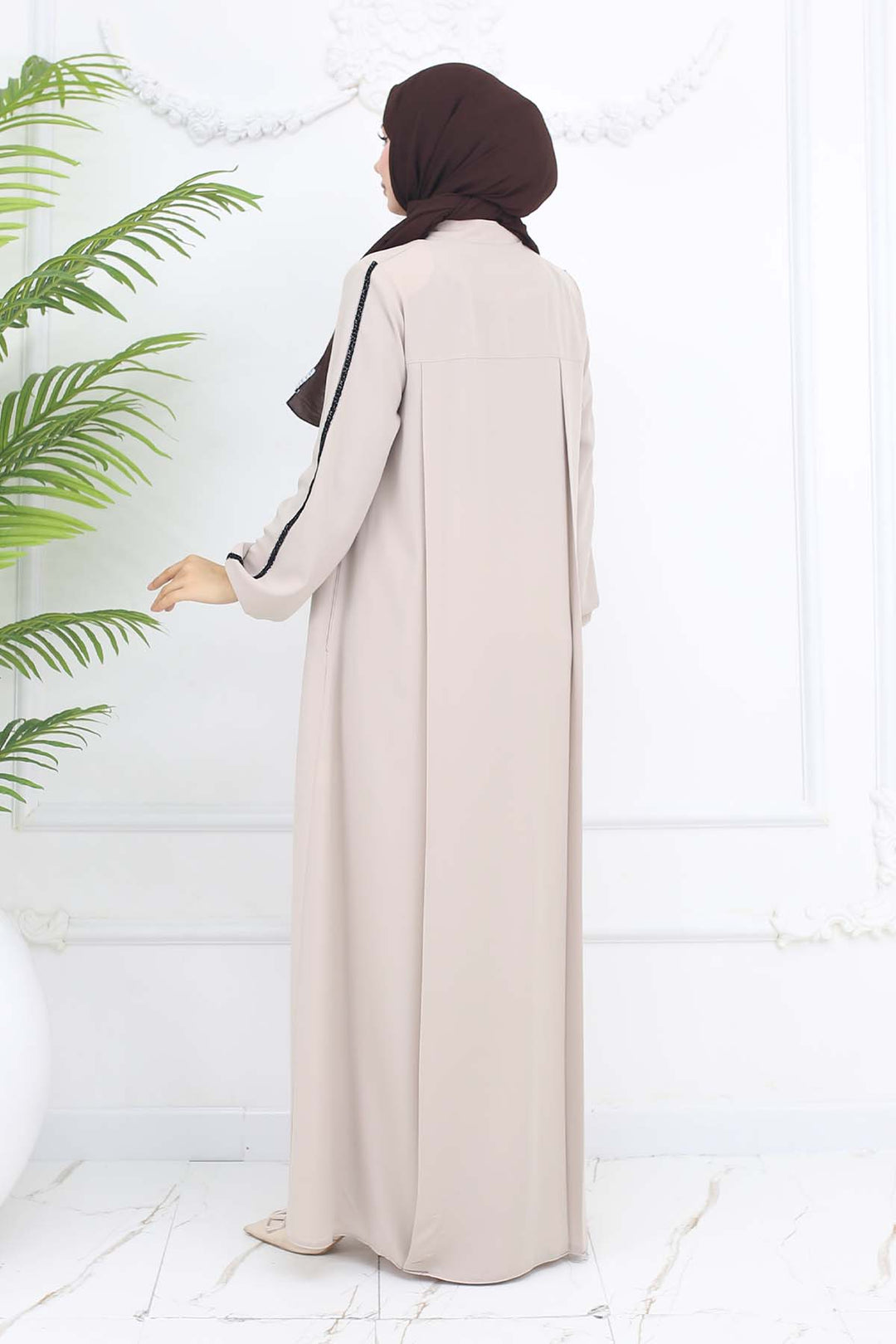 BNG Women Şerit Detaylı Robalı Ferace Taş Rengi 1007 - Topeka