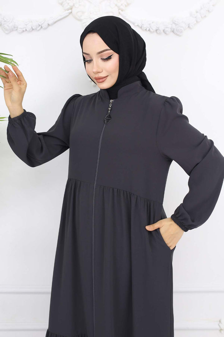 BNG Women Pleated Detailed Zippered Ferace Anthracite 1008 - Rohnert Park