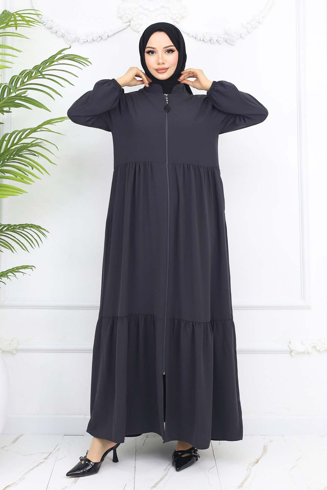 BNG Women Pleated Detailed Zippered Ferace Anthracite 1008 - Rohnert Park