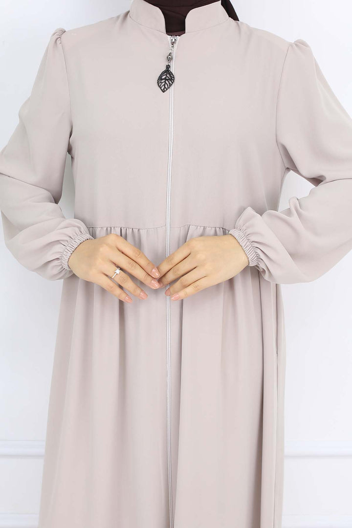 BNG Women Pleated Detailed Zippered Ferace Stone Color 1008 - Magdeburg