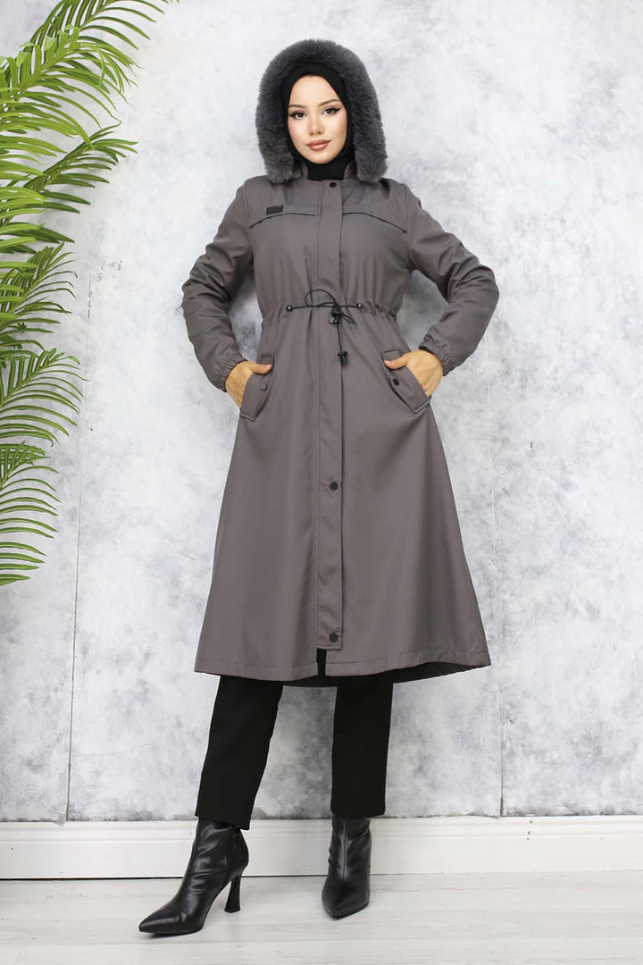 BNG Women Plush-lined Fur Collar Bonded Coat Anthracite 1053 - Invercargill
