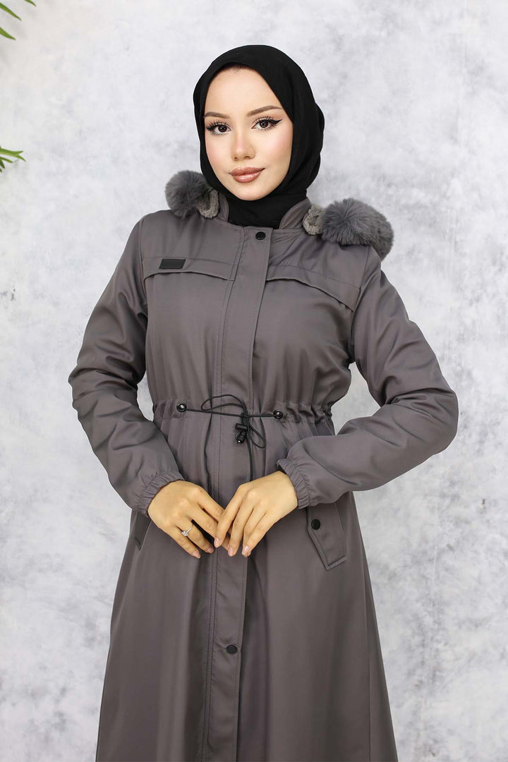 BNG Women Plush-lined Fur Collar Bonded Coat Anthracite 1053 - Invercargill