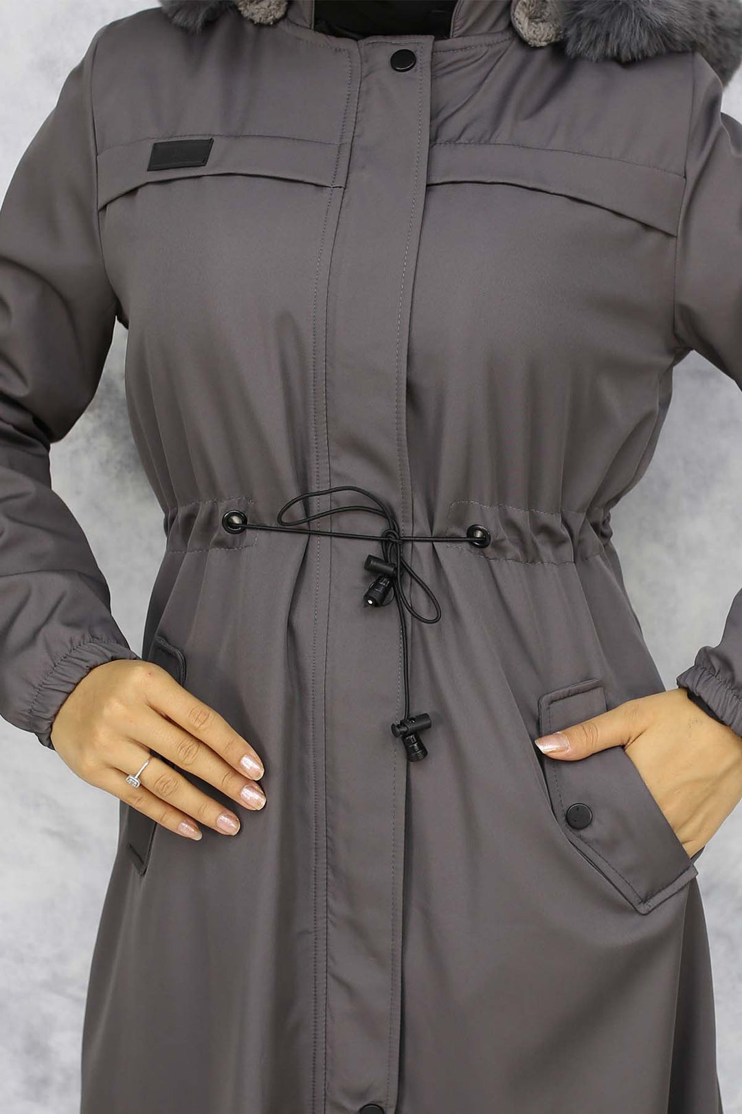 BNG Women Plush-lined Fur Collar Bonded Coat Anthracite 1053 - Invercargill