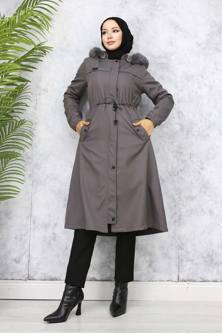 BNG Women Plush-lined Fur Collar Bonded Coat Anthracite 1053 - Invercargill