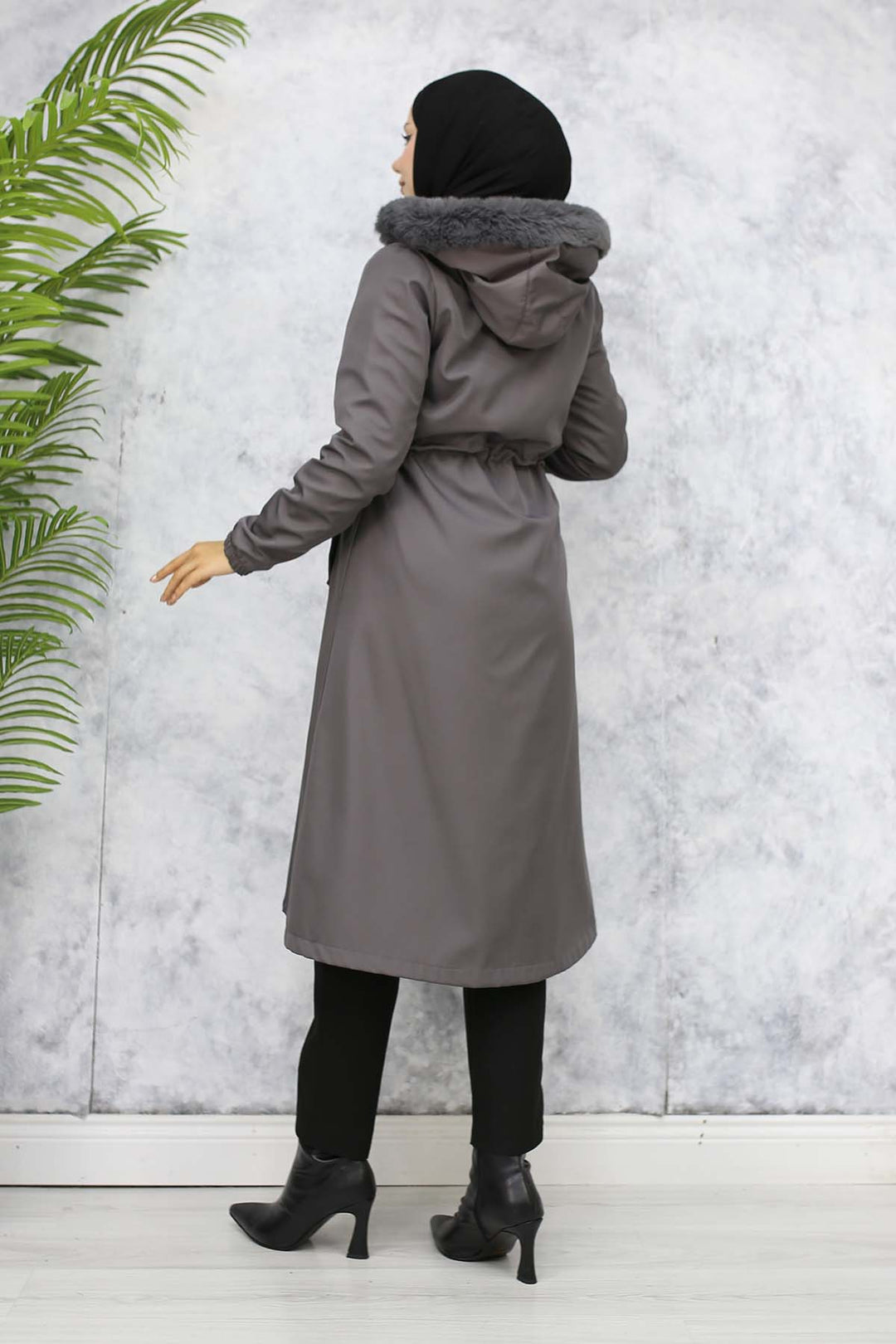 BNG Women Plush-lined Fur Collar Bonded Coat Anthracite 1053 - Invercargill