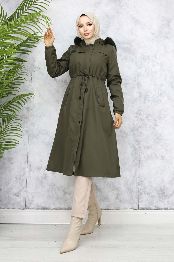 BNG Women Fur Collar Bonded Jacket with Plush Lining Khaki - Muskogee