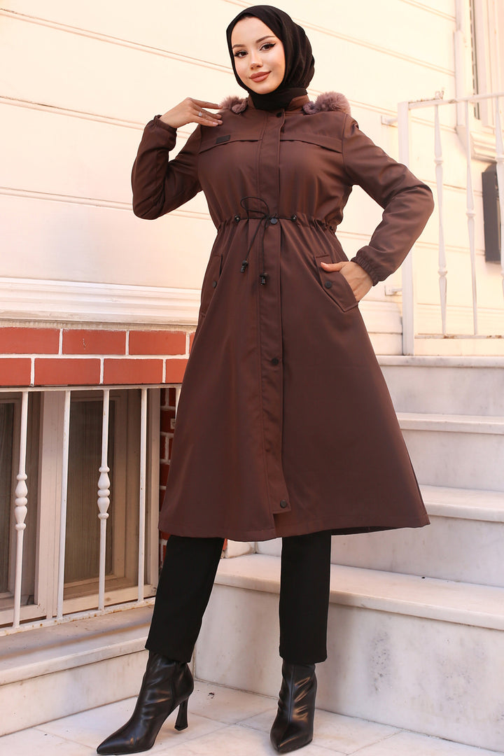 BNG Women Brown Bonded Jacket with Plush Lining and Fur Collar - Middleton