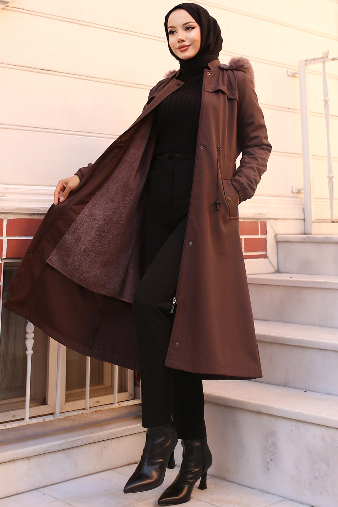 BNG Women Brown Bonded Jacket with Plush Lining and Fur Collar - Middleton