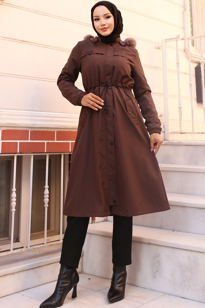 BNG Women Brown Bonded Jacket with Plush Lining and Fur Collar - Middleton
