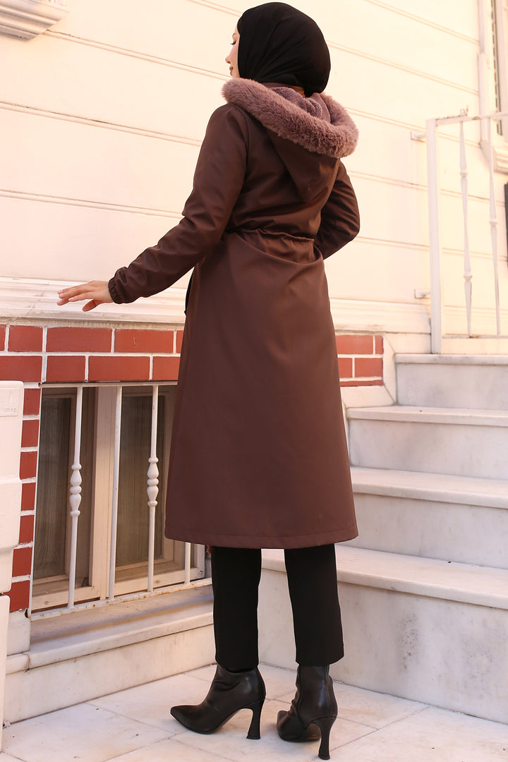 BNG Women Brown Bonded Jacket with Plush Lining and Fur Collar - Middleton