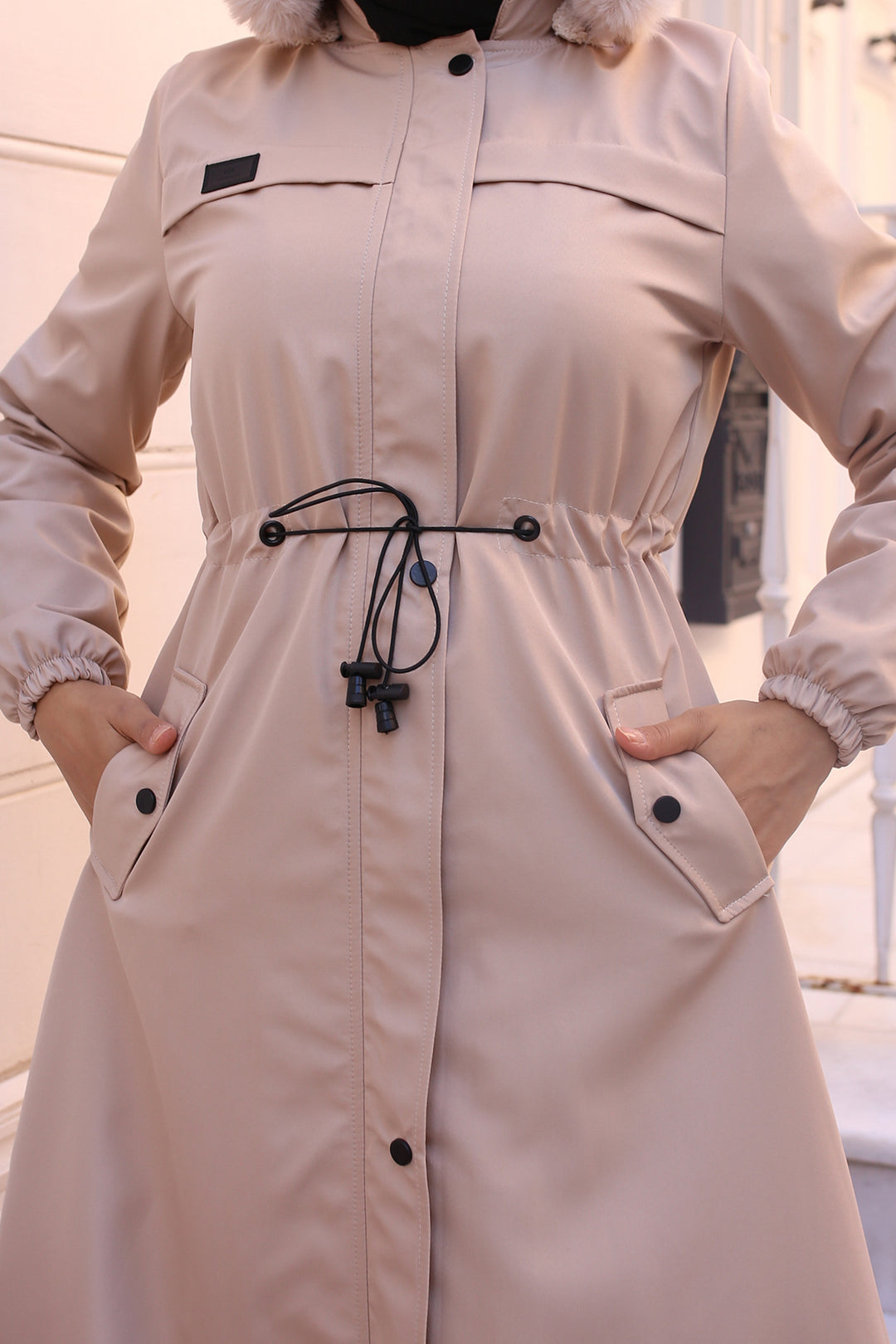 BNG Women Bonded Coat with Plush Lining and Fur Collar Cream - Olympia