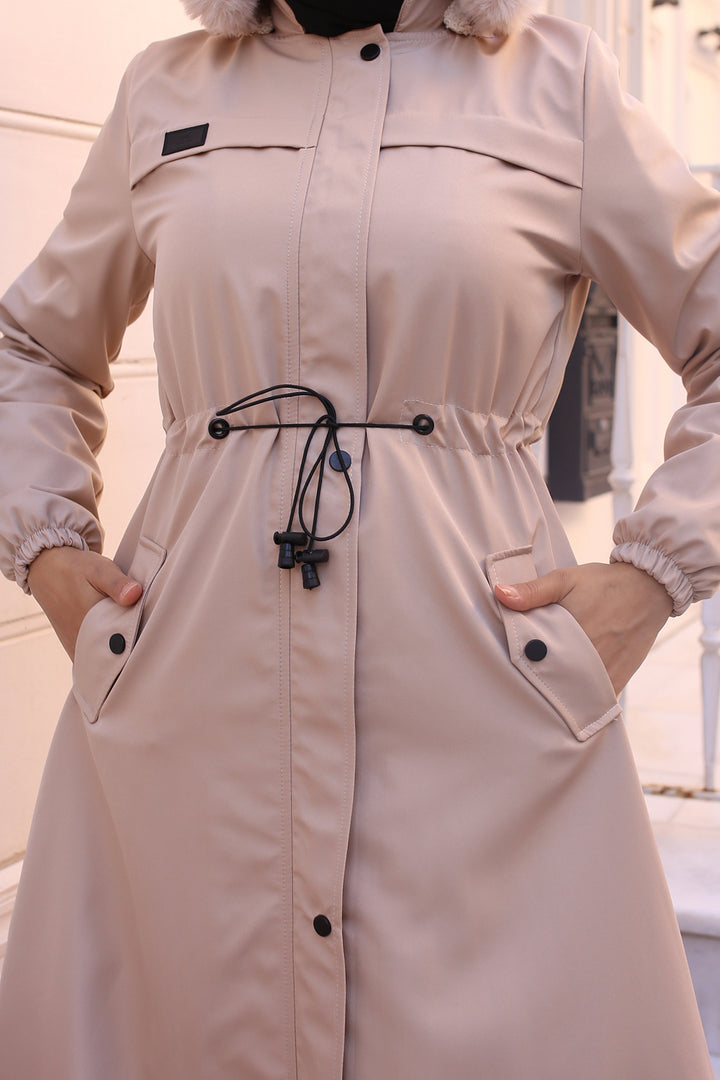 BNG Women Bonded Coat with Plush Lining and Fur Collar Cream - Olympia