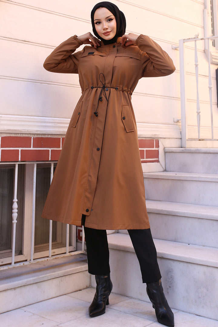 BNG Women Bonded Coat with Plush Lining and Fur Collar in Tan - Kempten