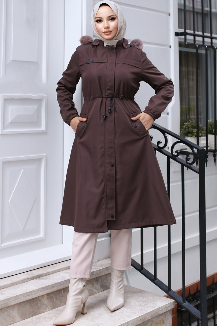 BNG Women Bonded Coat with Plush Lining and Fur Collar in Mink Color - Biloxi