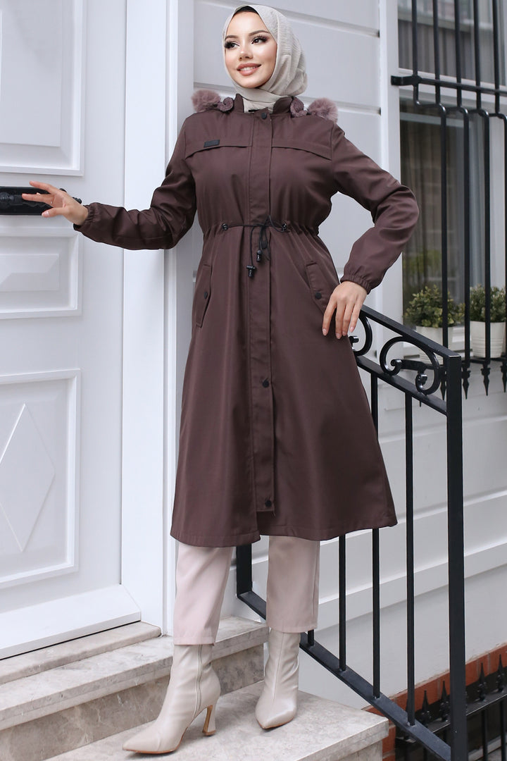 BNG Women Bonded Coat with Plush Lining and Fur Collar in Mink Color - Biloxi
