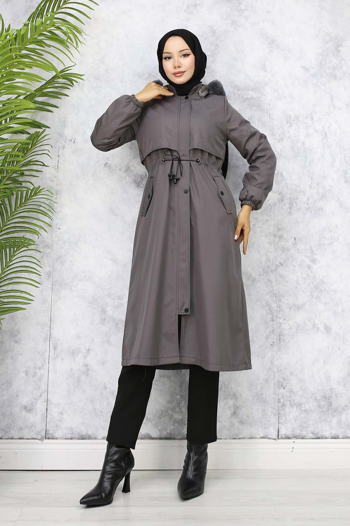 BNG Women Fur Collar Bonded Jacket with Plush Lining Anthracite 1087 - Cleethorpes