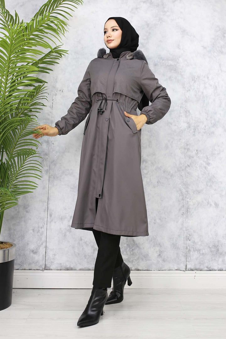 BNG Women Fur Collar Bonded Jacket with Plush Lining Anthracite 1087 - Cleethorpes