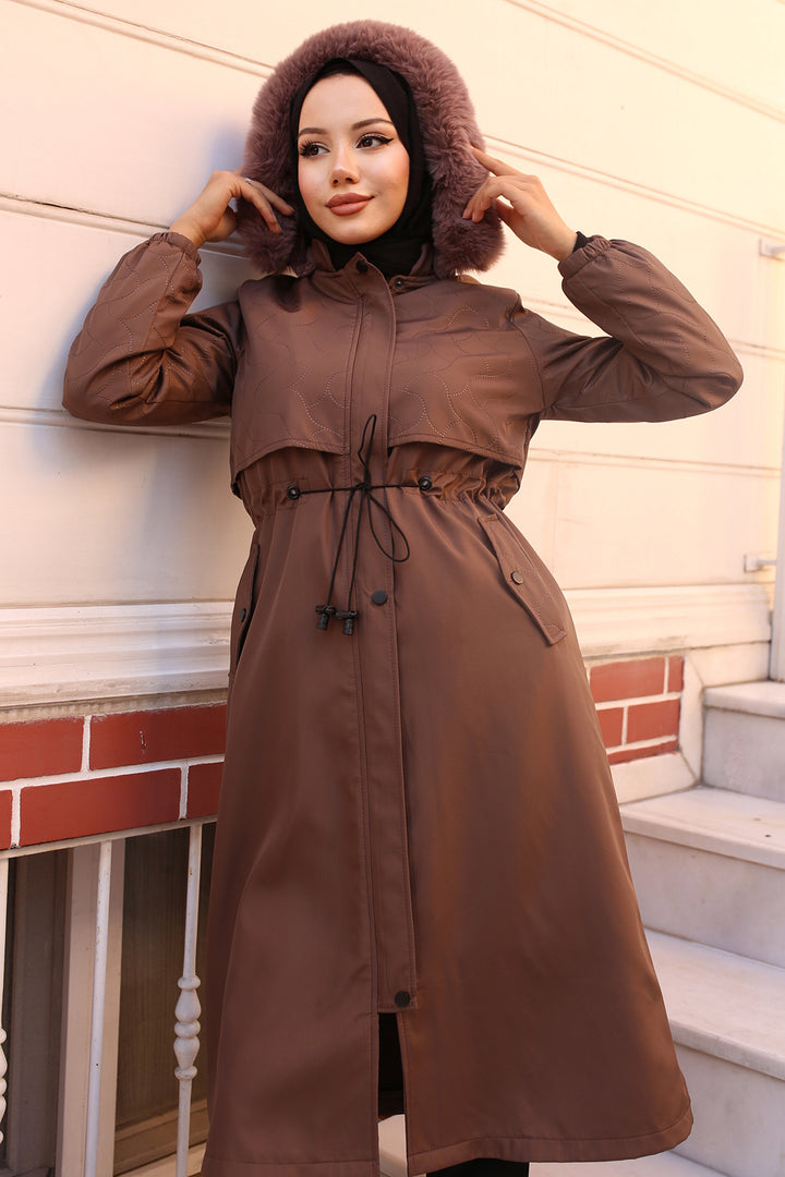 BNG Women Brown Bonded Jacket with Plush Lining and Fur Collar - Blainville