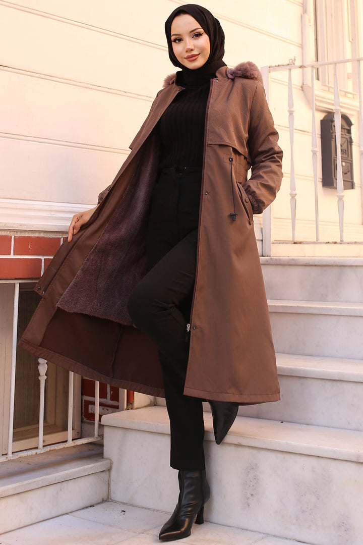 BNG Women Brown Bonded Jacket with Plush Lining and Fur Collar - Blainville