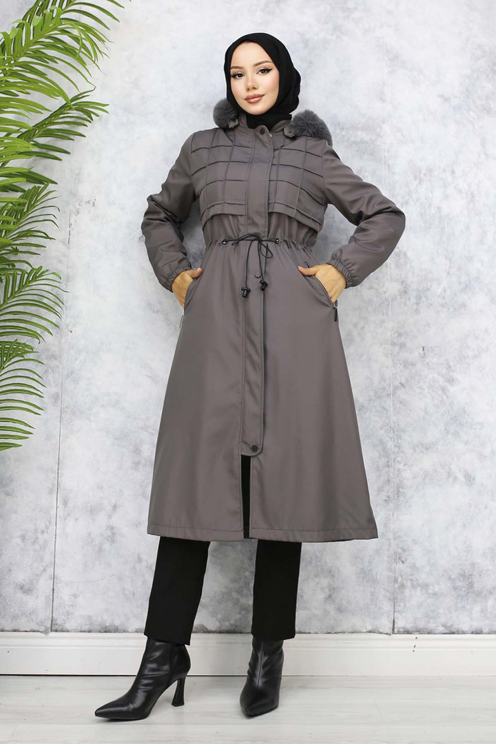 BNG Women Plush-lined Fur Collar Bonded Coat Anthracite 1101 - State College