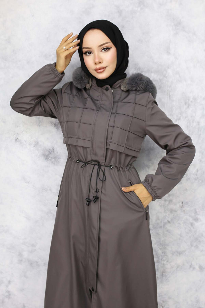 BNG Women Plush-lined Fur Collar Bonded Coat Anthracite 1101 - Xico
