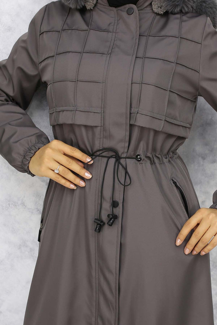 BNG Women Plush-lined Fur Collar Bonded Coat Anthracite 1101 - Xico