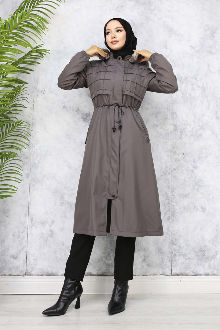 BNG Women Plush-lined Fur Collar Bonded Coat Anthracite 1101 - Xico