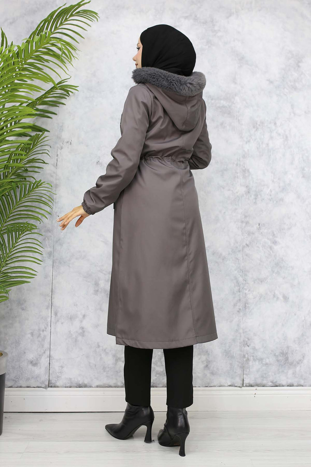 BNG Women Plush-lined Fur Collar Bonded Coat Anthracite 1101 - State College