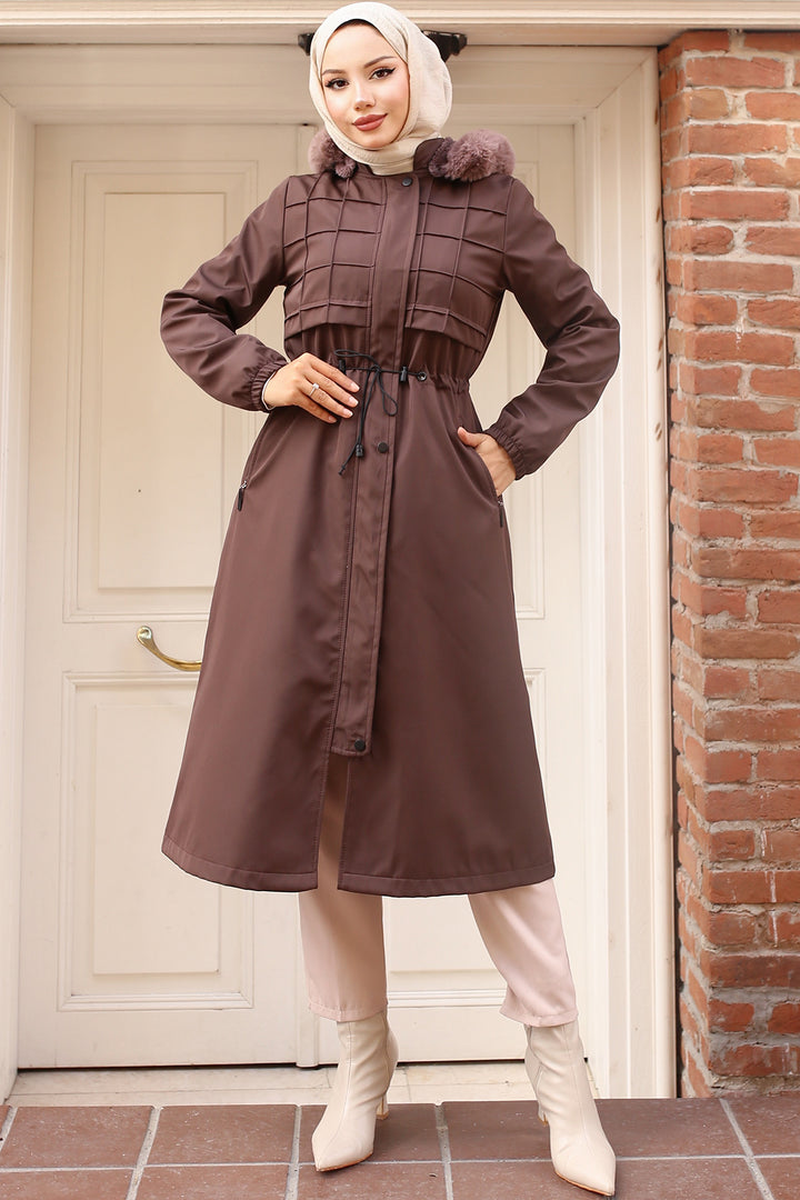 BNG Women Brown Bonded Jacket with Plush Lining and Fur Collar - Pristina
