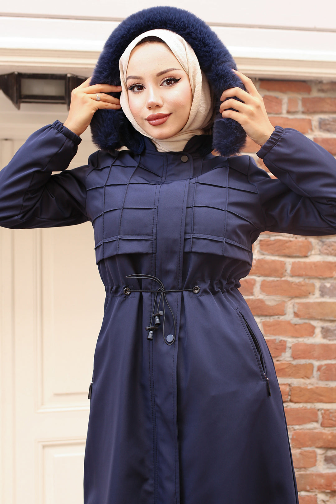 BNG Women Navy Bonded Jacket with Plush Lining and Fur Collar - Laindon