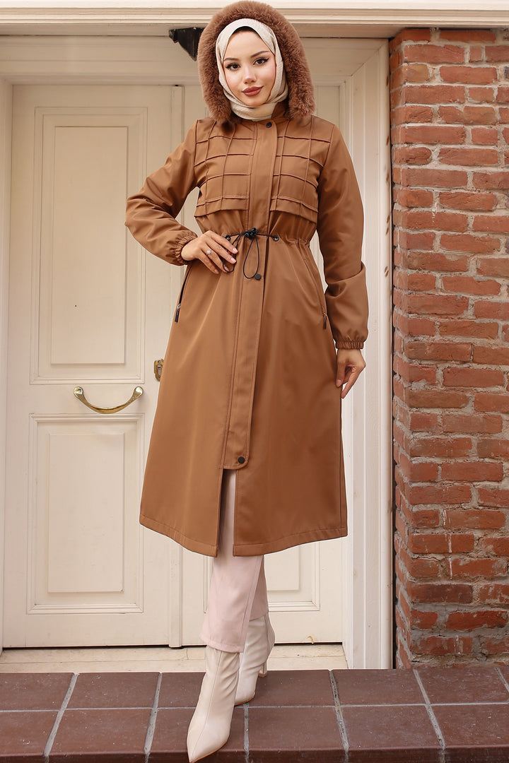 BNG Women Bonded Coat with Plush Lining and Fur Collar Tabacco - El Dorado Hills