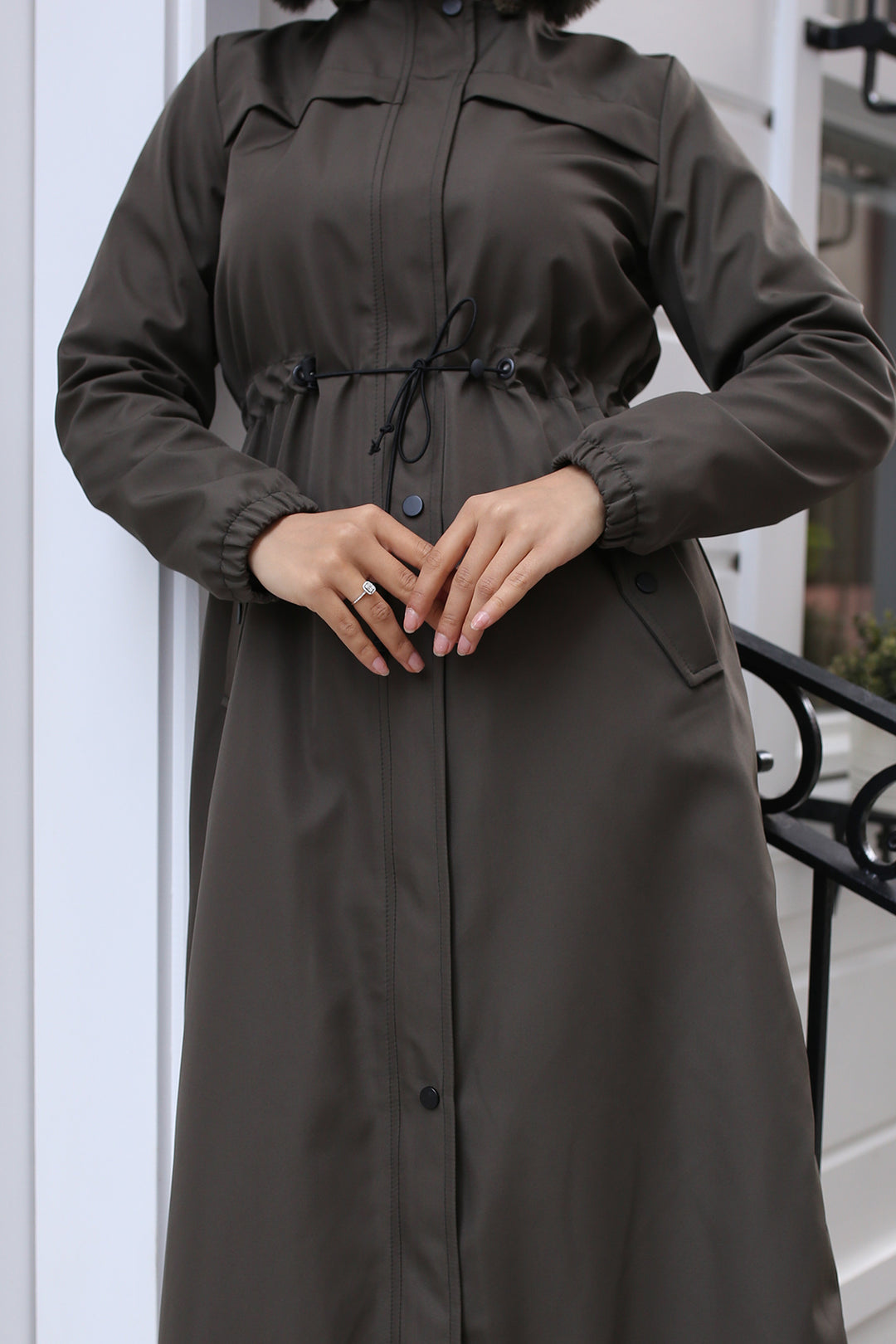 BNG Women Fur Collar Plush Lined Long Bonded Coat Khaki - Lincoln Park