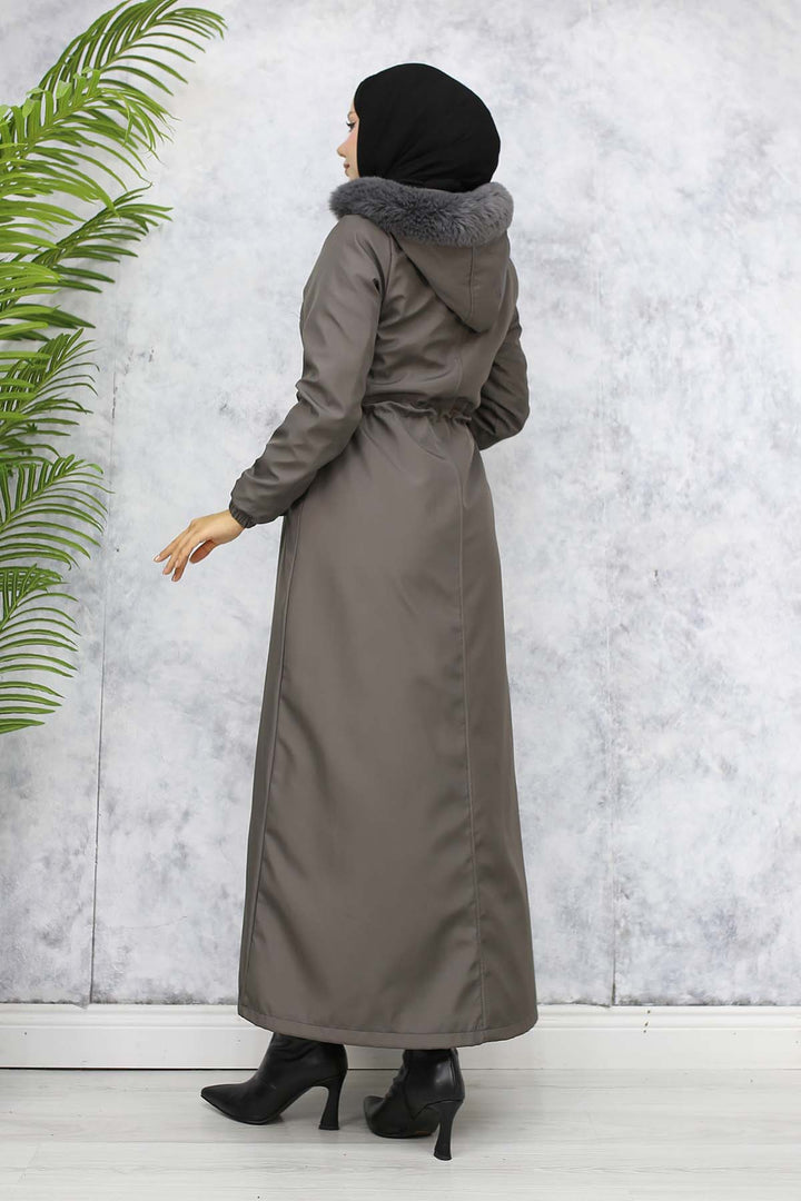 BNG Women Plush-lined Fur Collar Long Bonded Coat Anthracite 1050 - Monclova