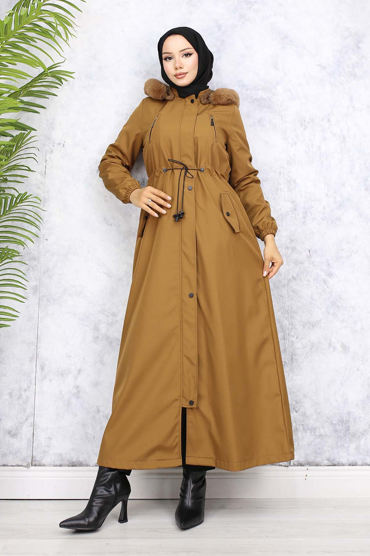 BNG Women Plush-lined Fur Collar Long Bonded Coat Brown 1050 - Colonia del Sol