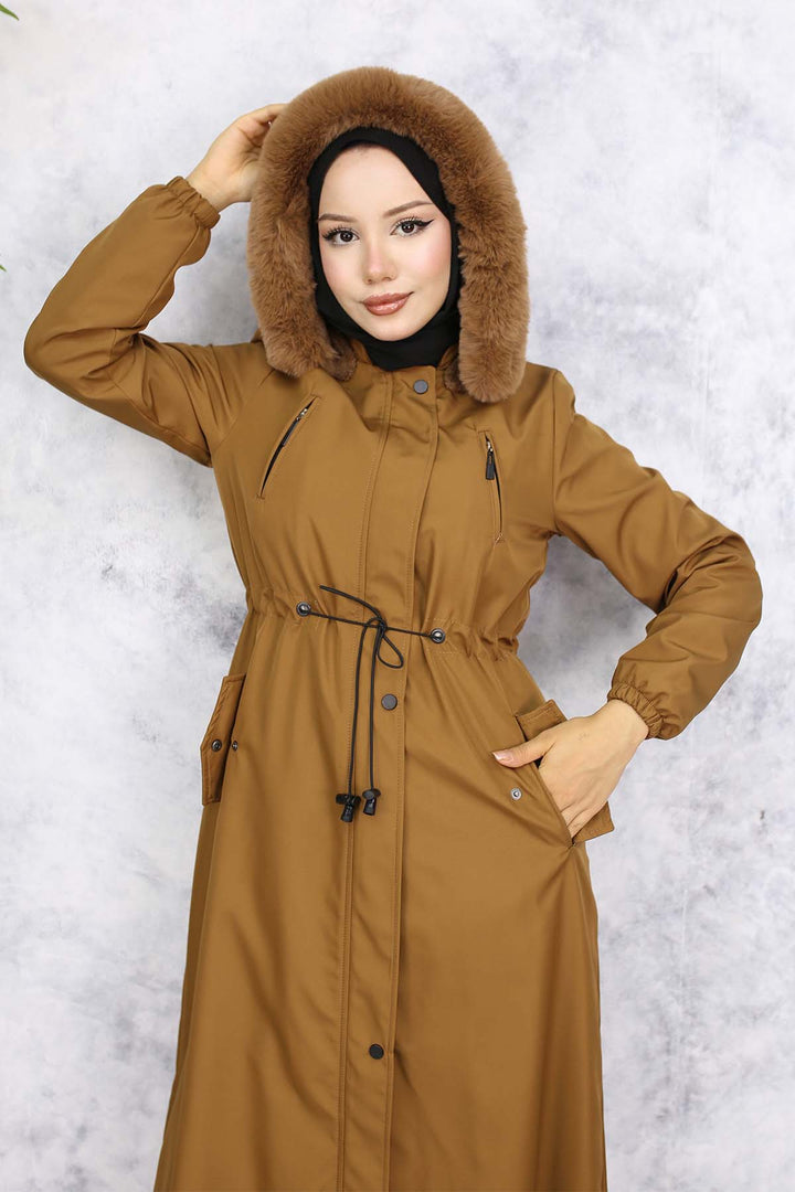 BNG Women Plush-lined Fur Collar Long Bonded Coat Brown 1050 - Colonia del Sol