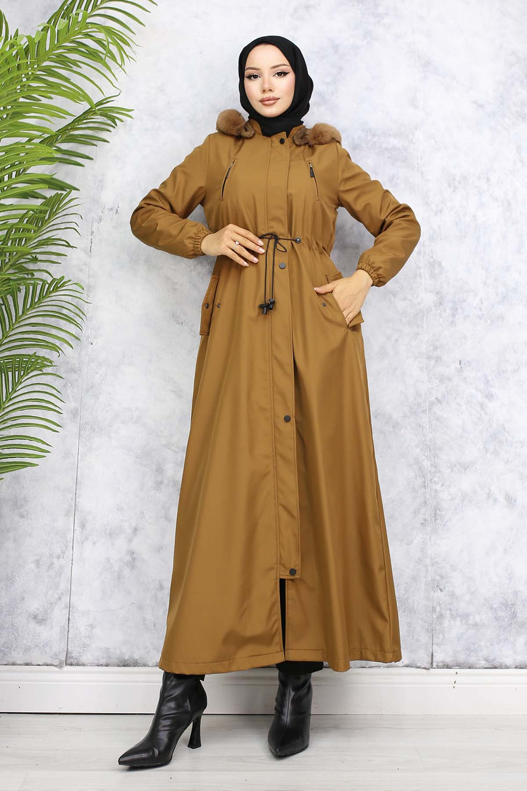 BNG Women Plush-lined Fur Collar Long Bonded Coat Brown 1050 - Colonia del Sol