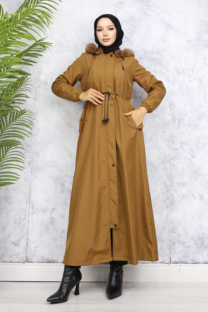 BNG Women Plush-lined Fur Collar Long Bonded Coat Brown 1050 - Colonia del Sol