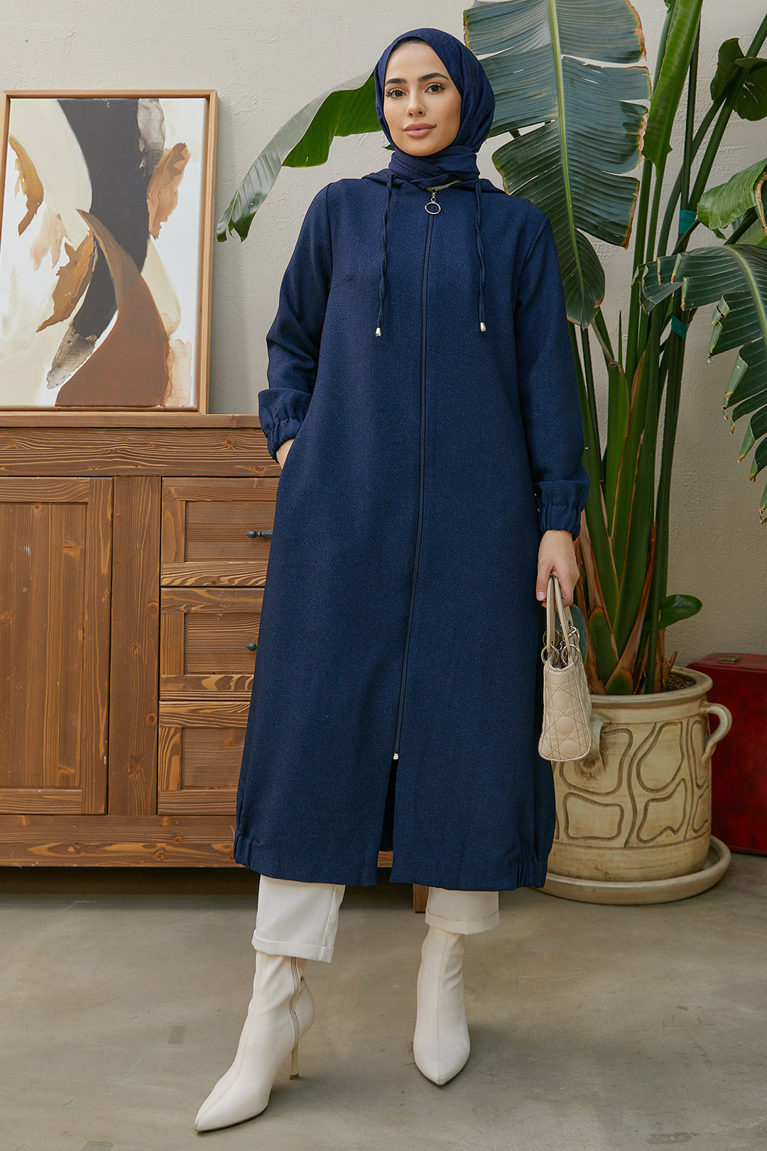 ZRF Women Hooded Zippered Jacket - Navy - Acton
