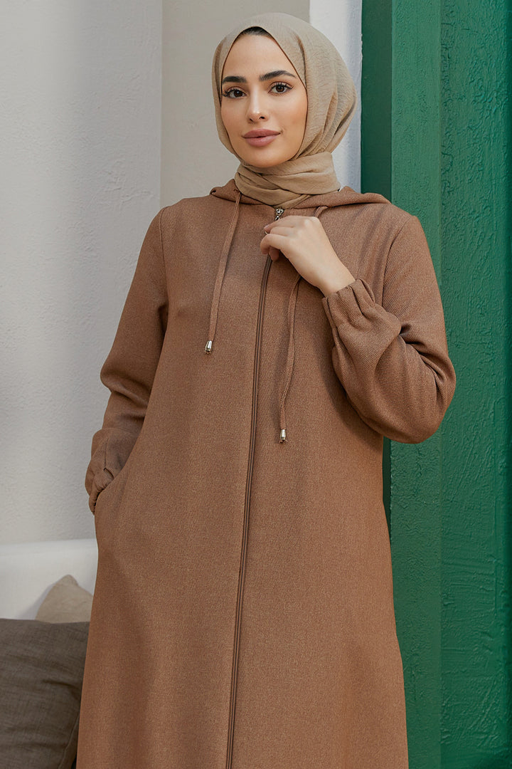 ZRF معطف نسائي بغطاء رأس وسحاب - جملي - ليما