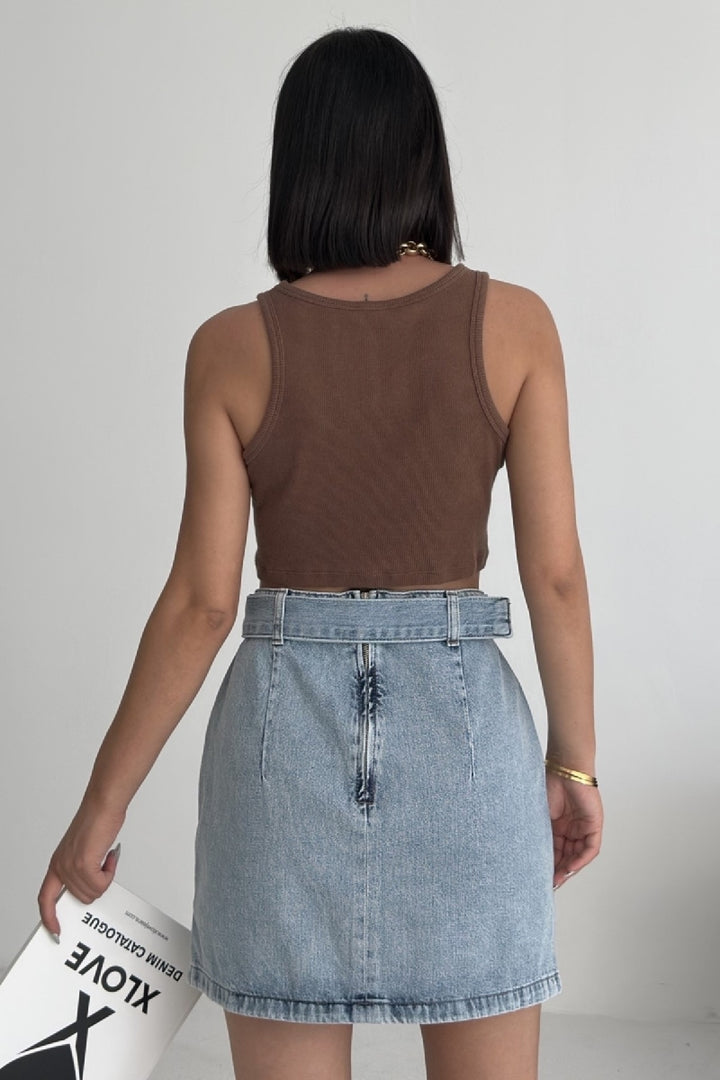 XLJ Ripped Denim Skirt with Denim Belt and Decorative Zipper Mixed - Arnhem