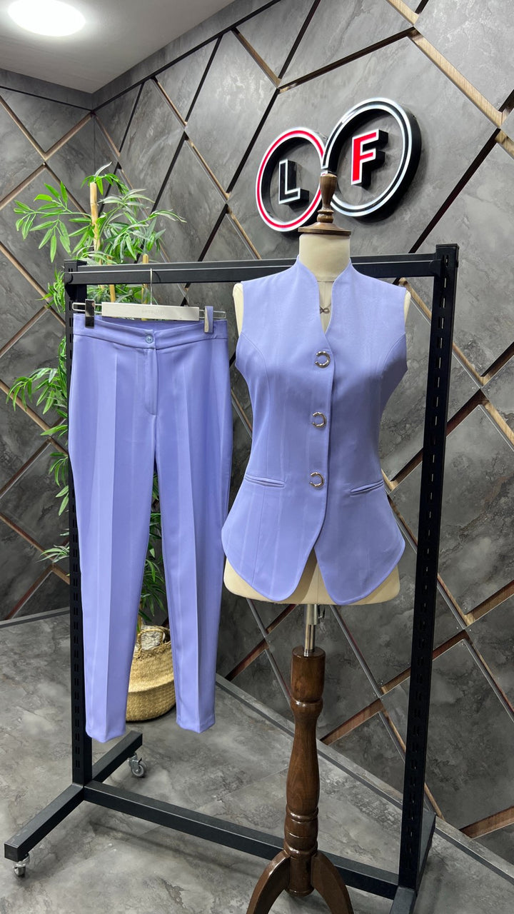 NDL Women Snap Fastener Vest Woman Suit Lilac - Stevenage