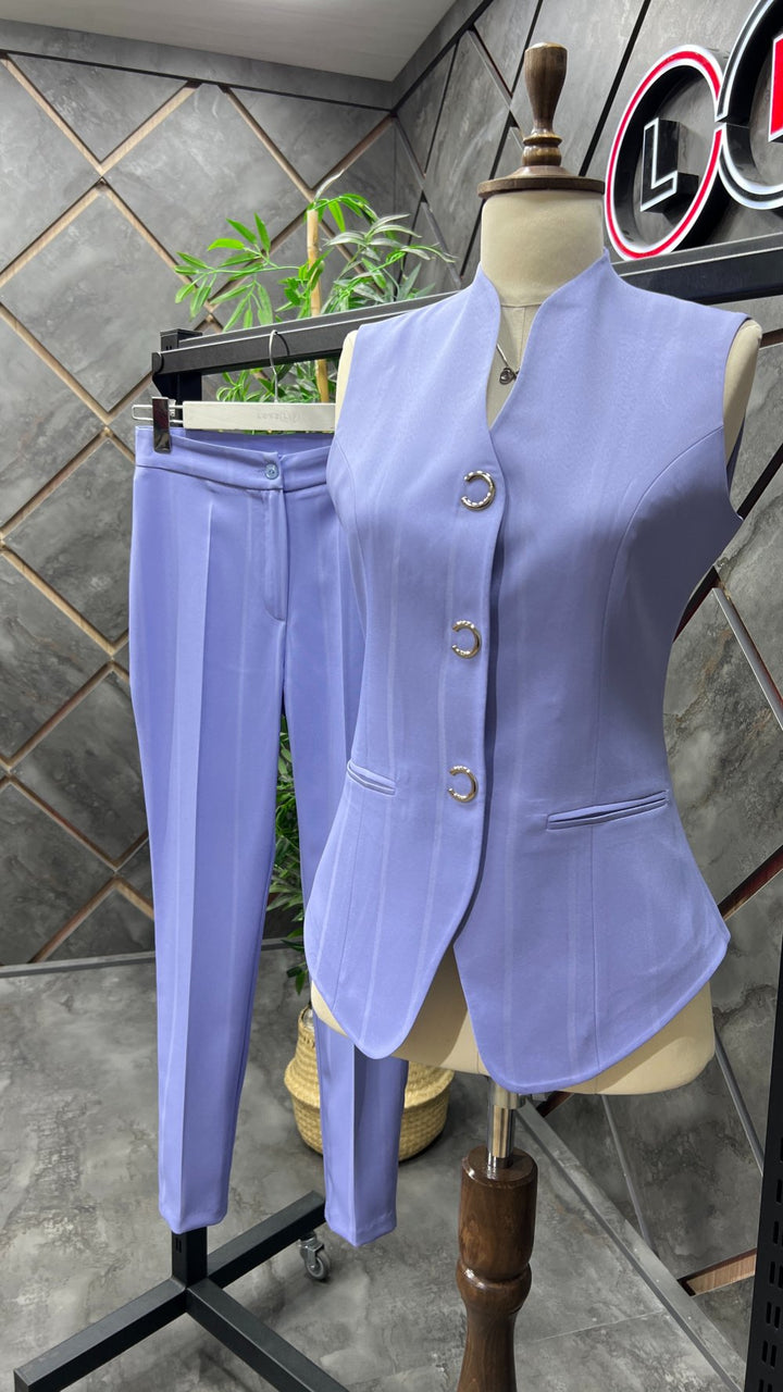 NDL Women Snap Fastener Vest Woman Suit Lilac - Stevenage
