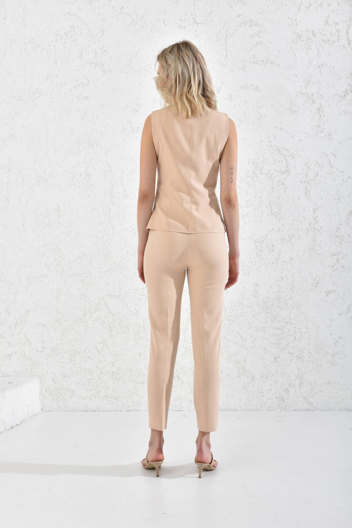 NDL Women Snap Fastener Vest Woman Suit Beige - Providence