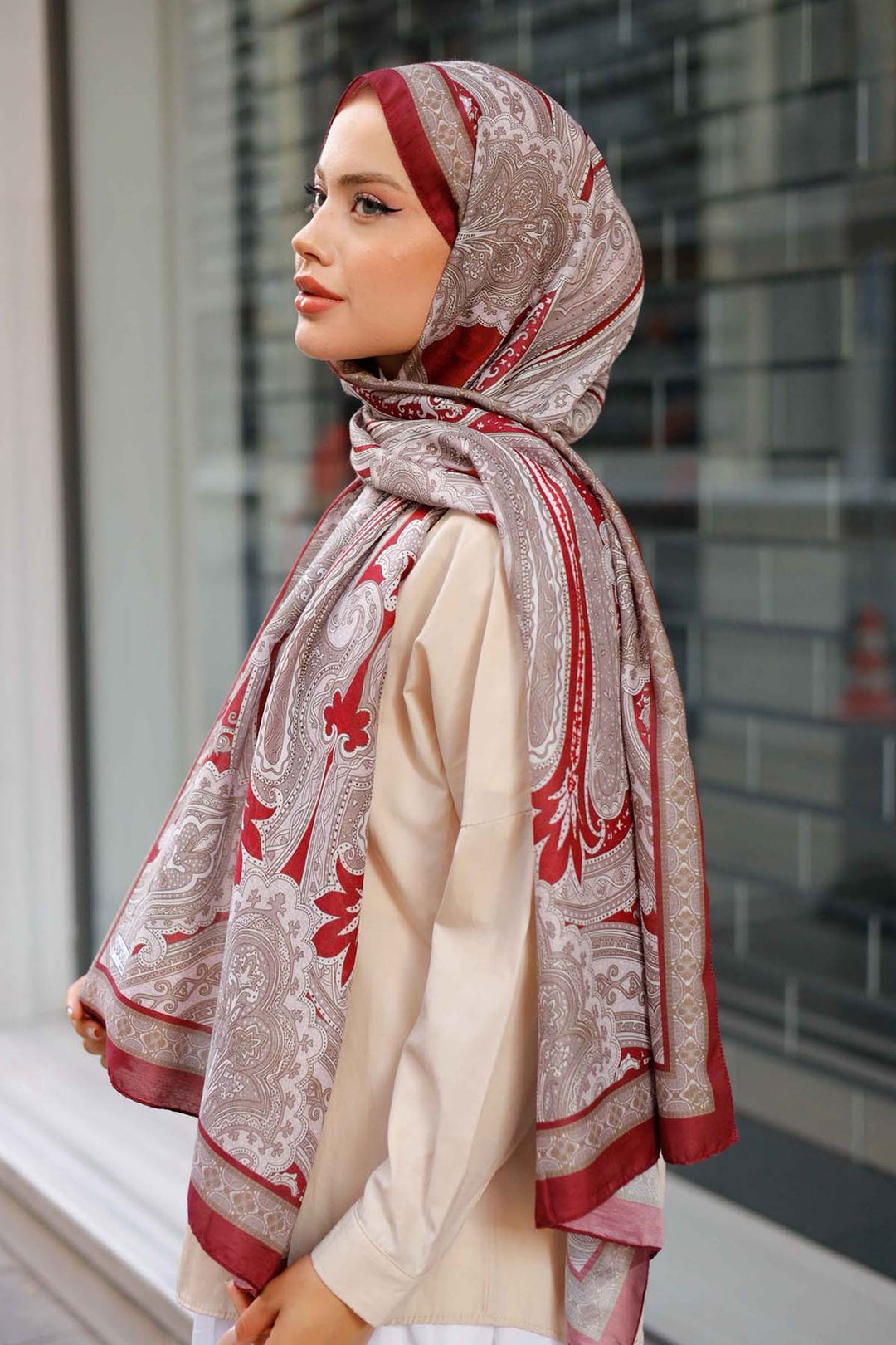 BNG Women Etnik Desenli Pamuk Şal Bordo İpk100 - Bloomfield