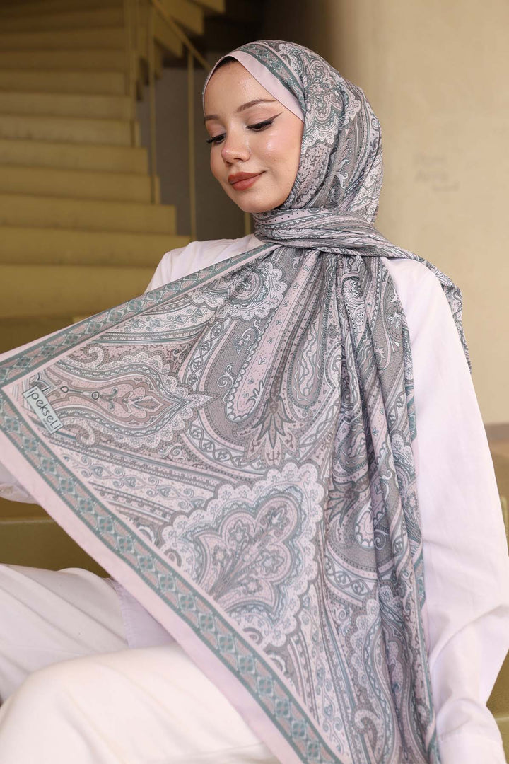 BNG Women Ethnic Patterned Cotton Scarf Gray İpk100 - Cheltenham